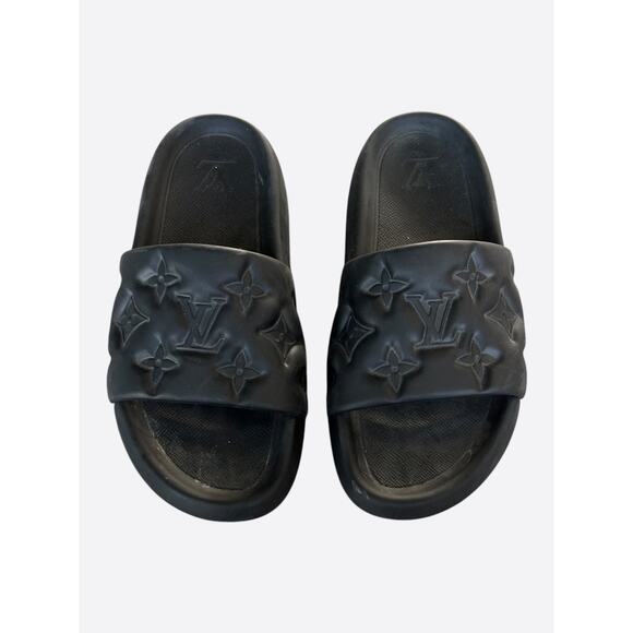 Louis Vuitton Black Embossed Monogram Waterfront Mule Sandals - Picture 2 of 7
